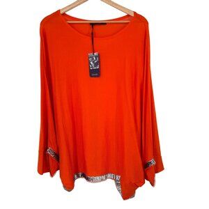 Laurel  Womens silk Orange sweater Top poncho Sequin Trim size medium new